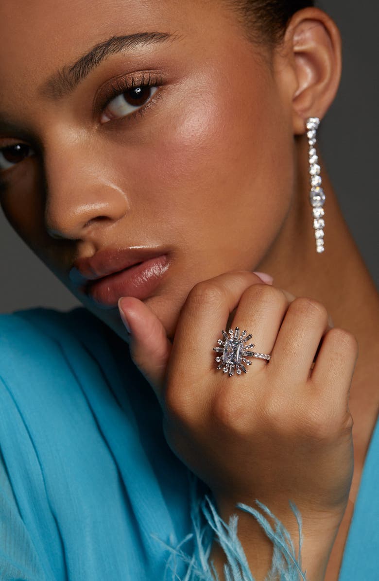 Nadri Stellar Halo Statement Ring, Alternate, color, Rhodium