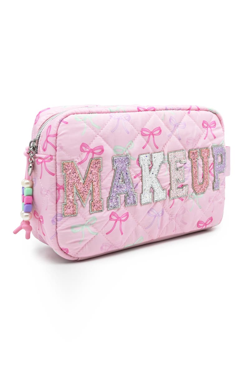 Kids' Makeup Bow Quilted Cosmetic Pouch, Alternate, color, LOLLIPOP