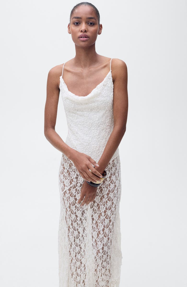 MANGO Cowl Neck Lace Slipdress, Alternate, color, 