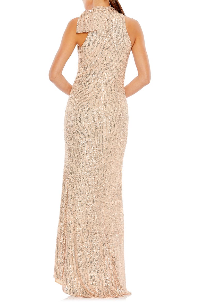 Mock Neck Sequin Sheath Gown, Alternate, color, ROSE GOLD