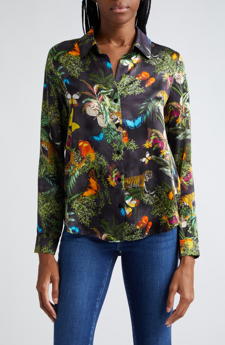 L'AGENCE Tyler Print Silk Shirt, Main, color, 