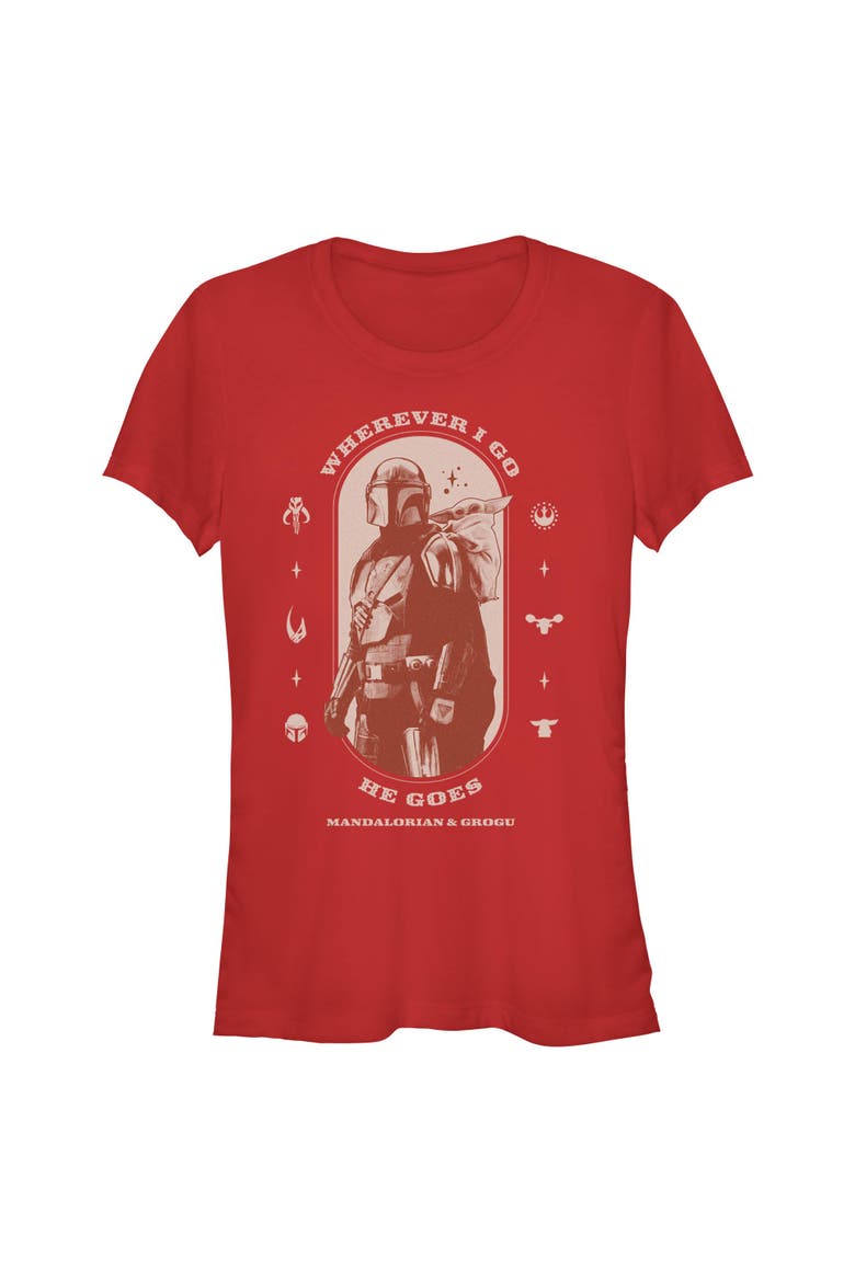 Junior's Wherever I Go He Goes Logo Short Sleeve Graphic T-Shirt, Main, color, Red