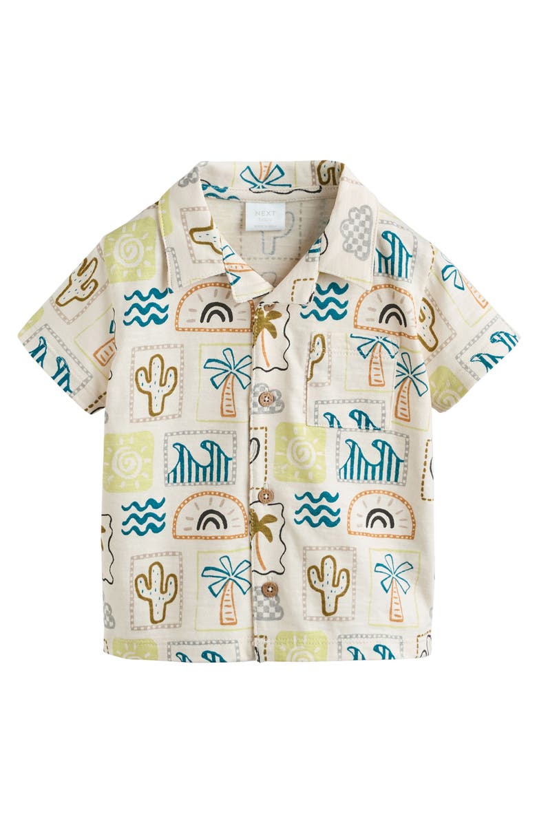 NEXT Fluro Tile Cotton Camp Shirt & Shorts Set, Alternate, color, Neutral