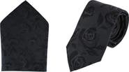 Ascentix Rose Print Tone on Tone Tie & Pocket Square Bundle