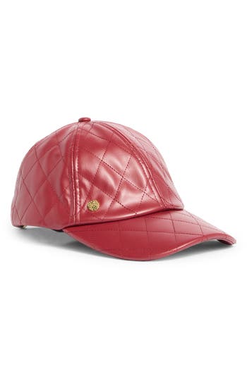 Vince Camuto Quilted Faux Leather Baseball Cap In Burgundy