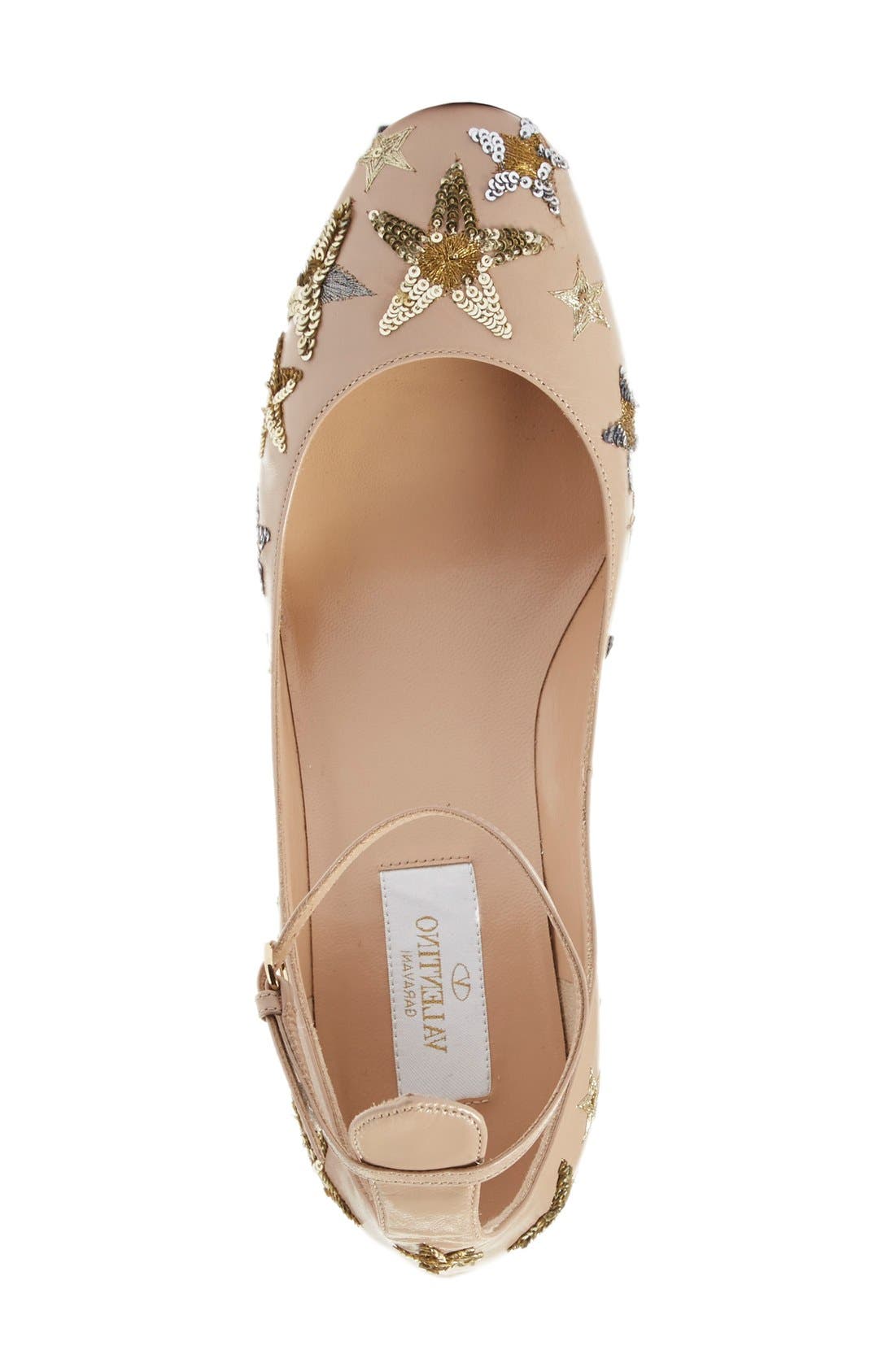 Valentino 'Tango' Star Studded Ankle Strap Pump, Alternate, color, BEIGE LEATHER