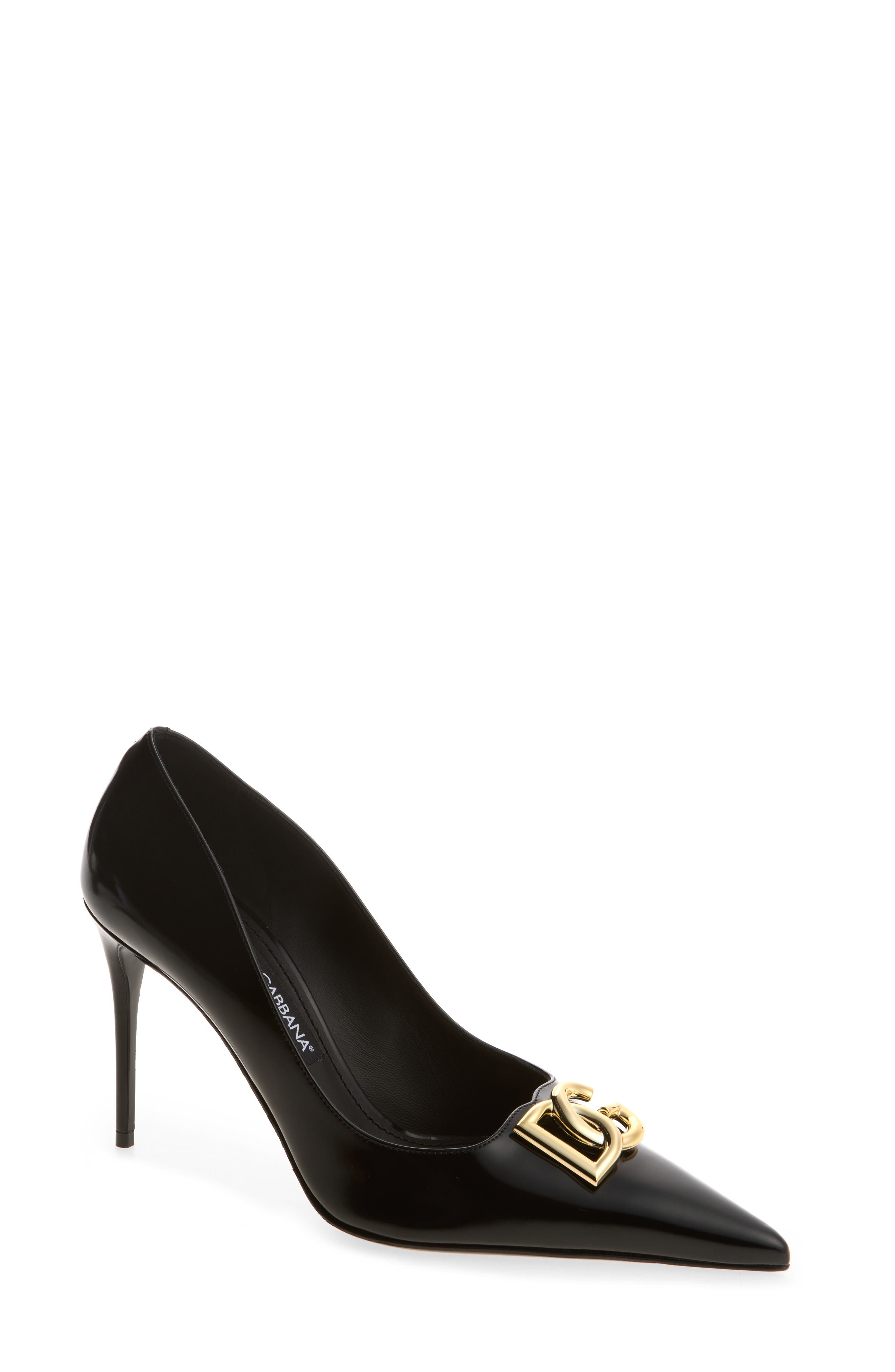 DG Logo Pointed Toe Pump, Main, color, BLACK