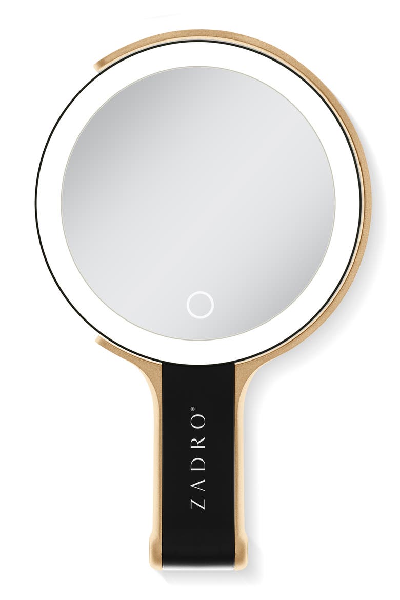 Multi-Position Lighted Travel Hand Mirror with 10X/1X Magnification, Alternate, color, Black/Gold