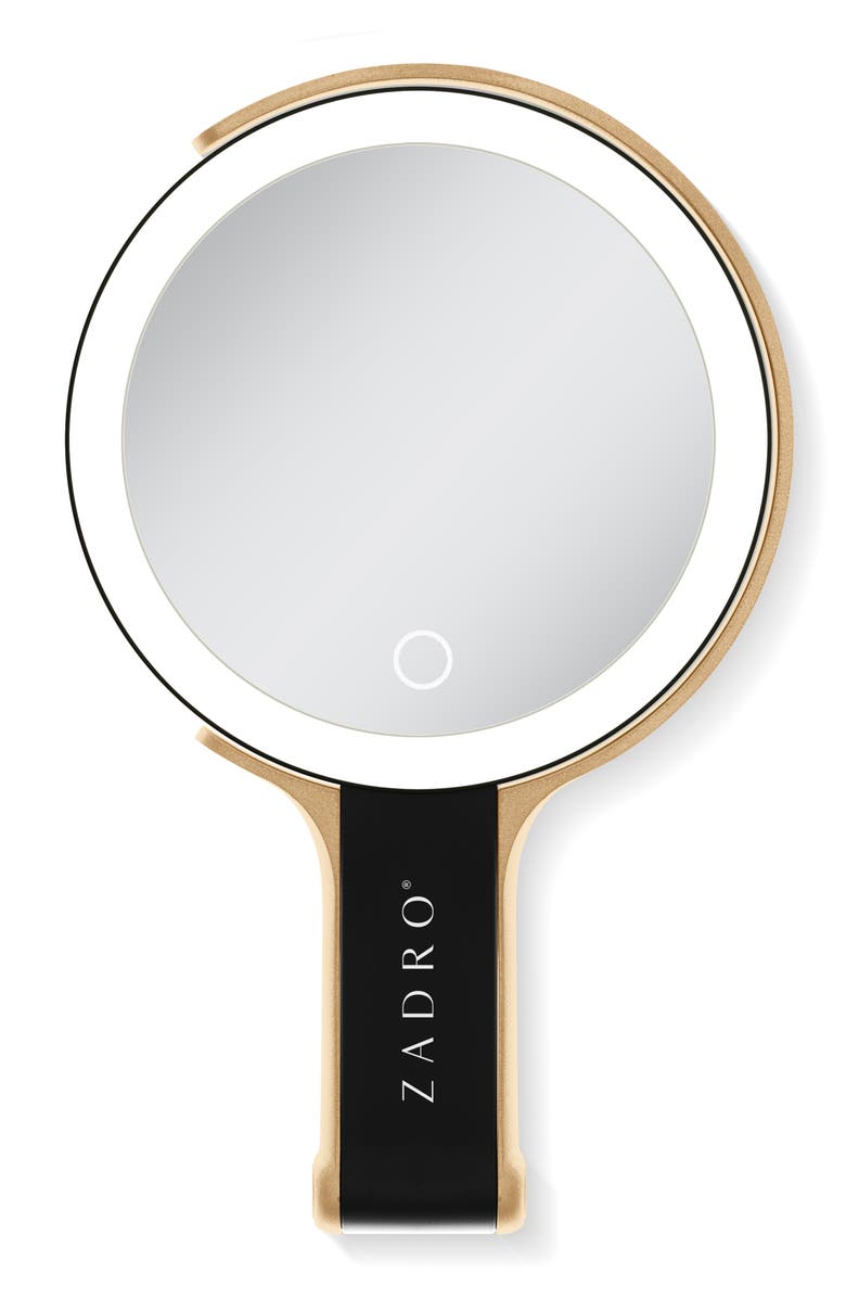 Zadro Multi-Position Lighted Travel Hand Mirror with 10X/1X Magnification, Alternate, color, Black/Gold