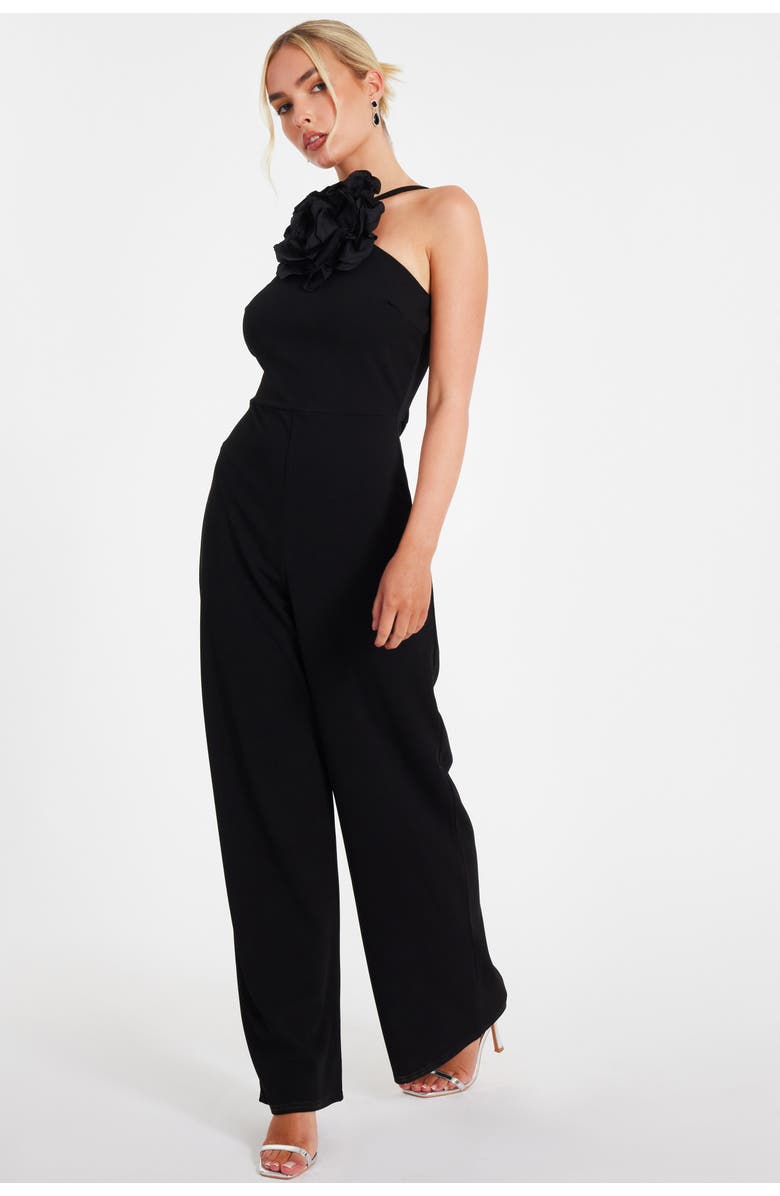 QUIZ Scuba Crepe Halter Neck Jumpsuit, Alternate, color, Black