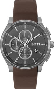 BOSS Peak 2.0 Chronograph Leather Strap Watch, 45mm