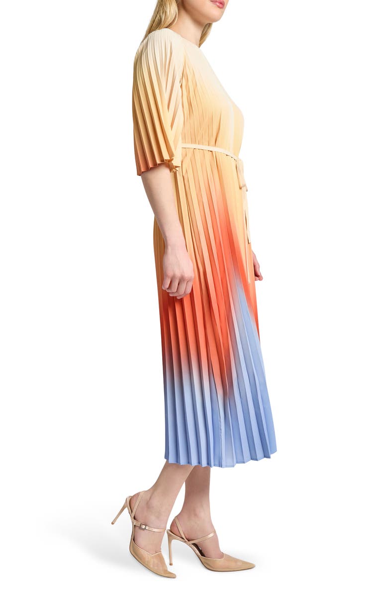 Misook Pleated Ombré Crêpe de Chine Dress, Alternate, color, Arctic