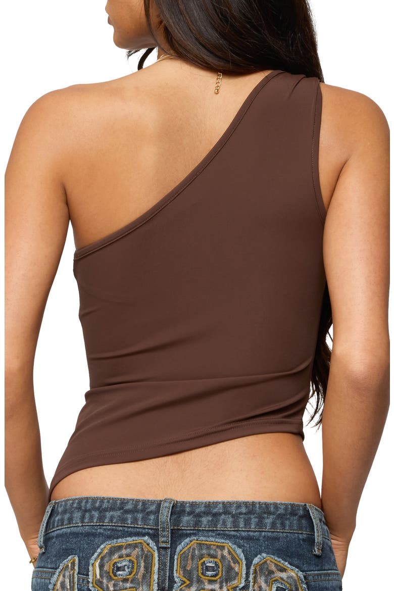 Knotted One-Shoulder Tank, Alternate, color, DARK-BROWN