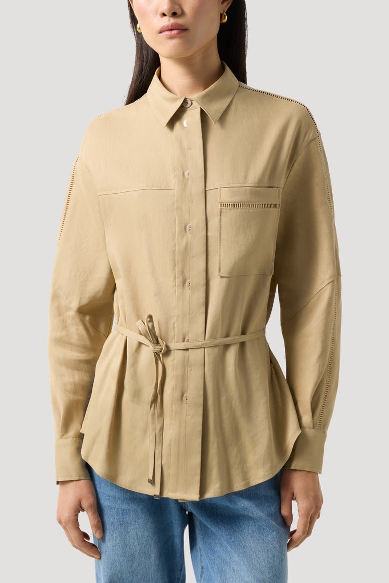 Catrina Linen Blend Blouse, Alternate, color, Camel