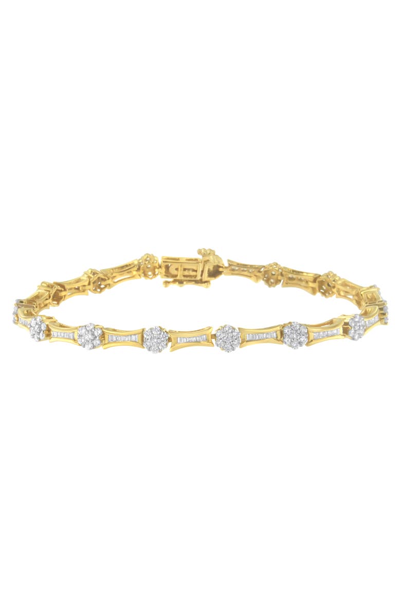 10K Gold 2.00 cttw Round and Baguette-Cut Diamond Link Bracelet, Main, color, Yellow