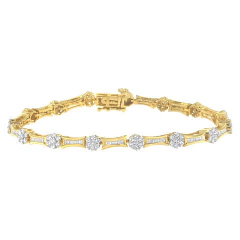 10K Gold 2.00 cttw Round and Baguette-Cut Diamond Link Bracelet