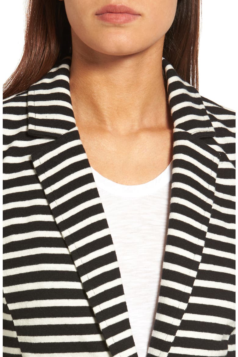 Knit One-Button Blazer, Alternate, color, BLACK- IVORY STRIPE