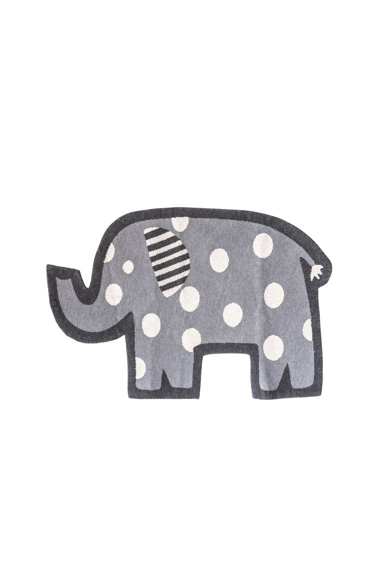 Elephant Shaped Cotton Knit Rug with Polka Dots, Main, color, Grey