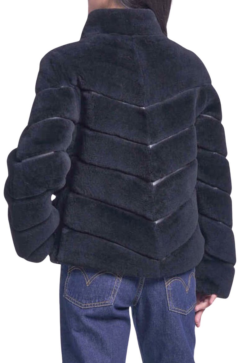Genuine Shearling Diagonal Quilted Jacket, Alternate, color, BLACK