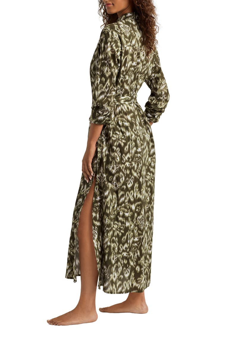 Print Midi Cover-Up Shirtdress, Alternate, color, OLIVE MULTI