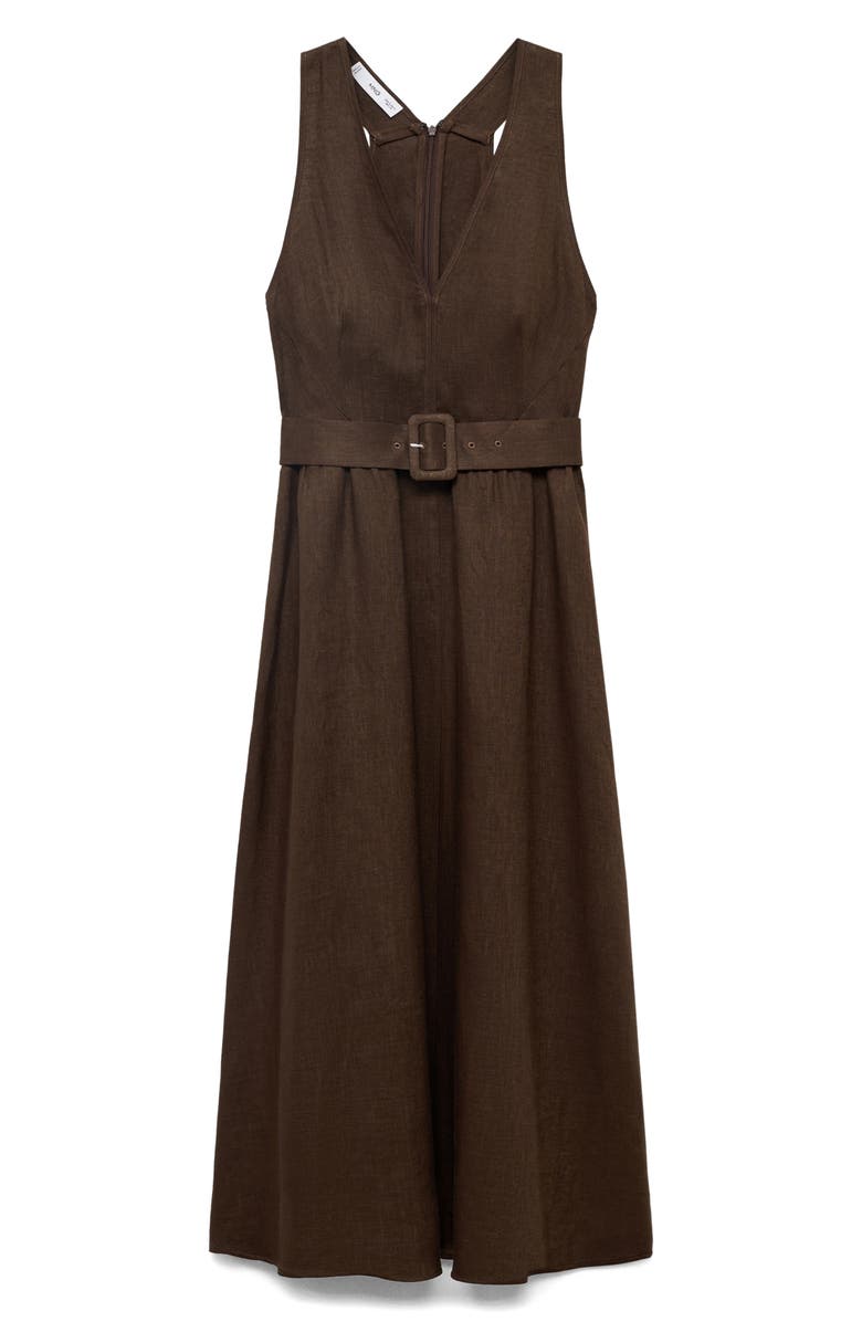 MANGO Sleeveless Belted Linen Midi Dress, Alternate, color, 
