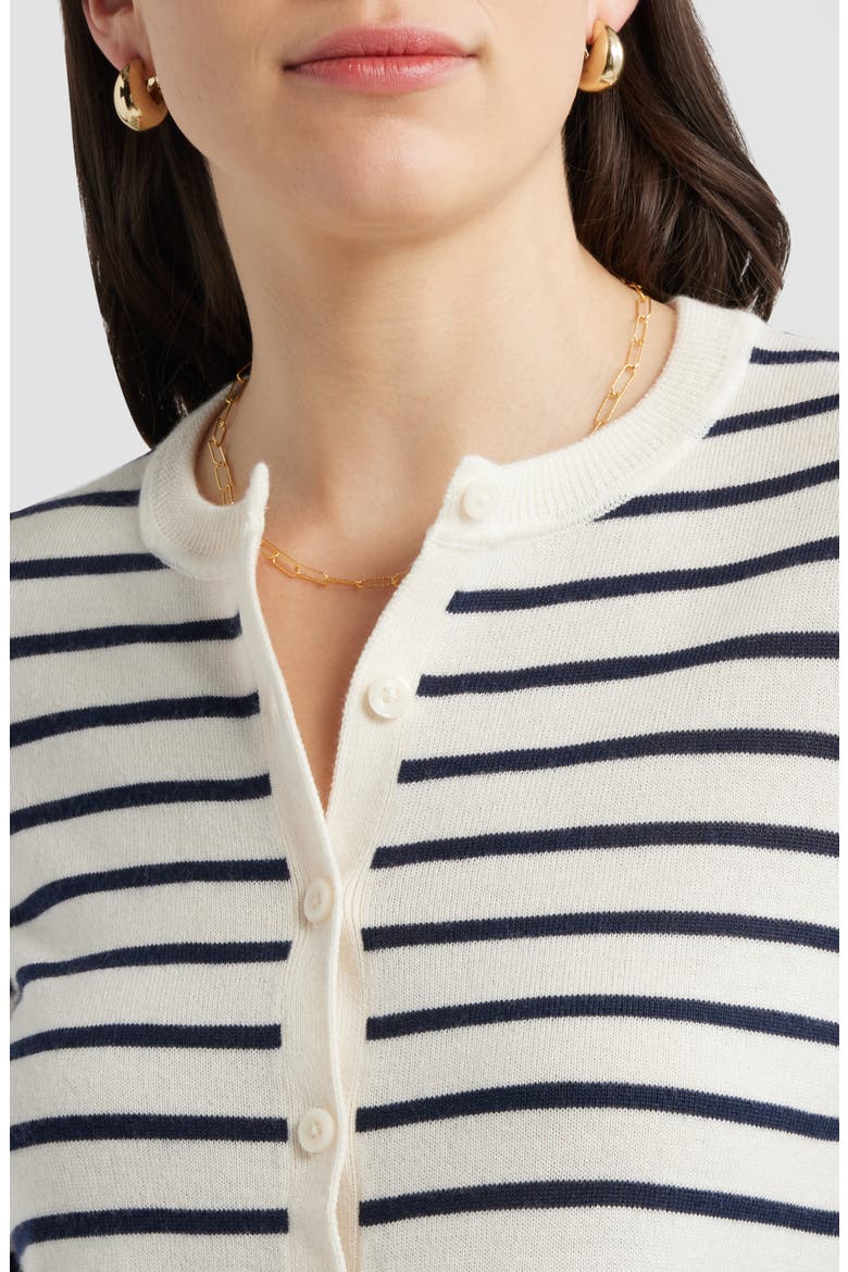 Merino Wool Blend Cardigan, Alternate, color, IVORY- NAVY JOSEPHINE STRIPE