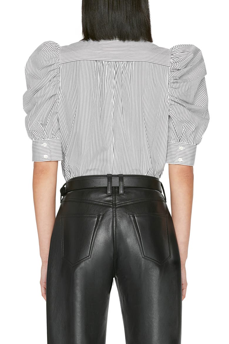 Stripe Puff Sleeve Organic Cotton Button-Up Shirt, Alternate, color, NOIR MULTI