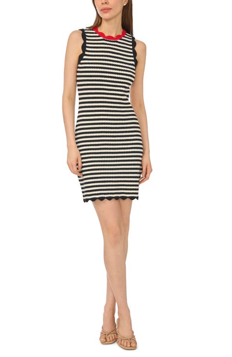 Stripe Pointelle Knit Cotton Blend Minidress