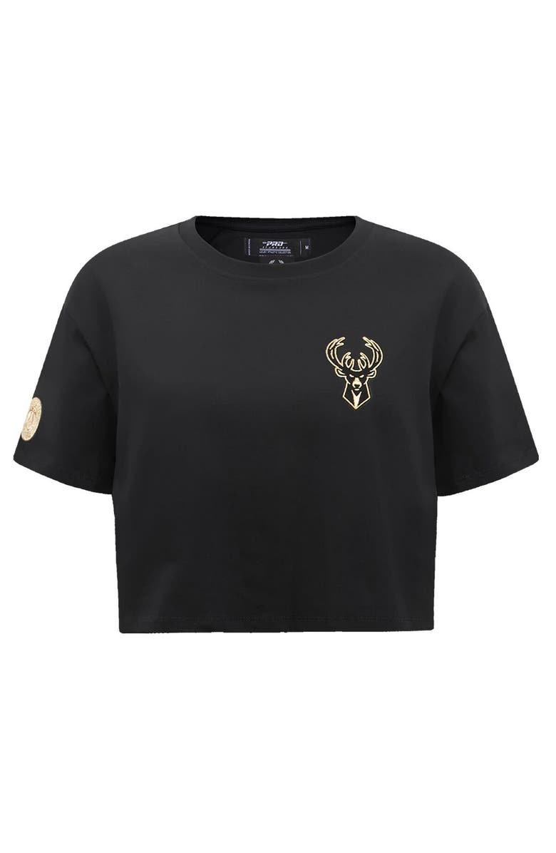 PRO STANDARD Women's Pro Standard Black Milwaukee Bucks Holiday Glam Boxy T-Shirt, Alternate, color, Black