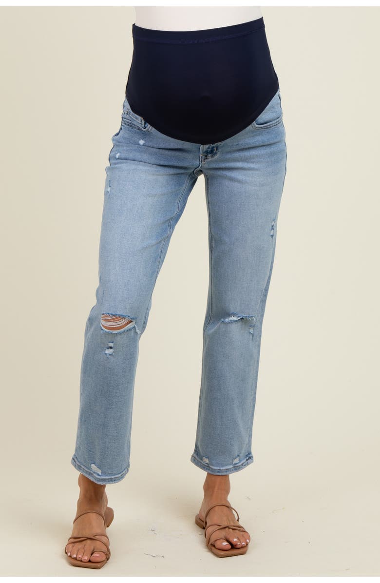 PinkBlush Distressed Open Knee Ankle Straight Leg Jeans, Alternate, color,