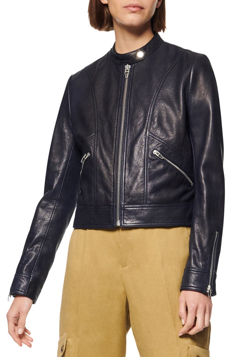 Ramsey Leather Racer Jacket, Alternate, color, NAVY