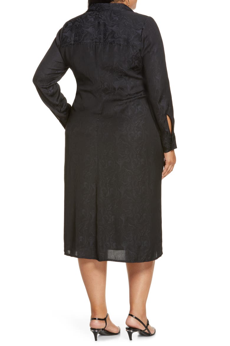 Gathered Midi Shirtdress, Alternate, color, BLACK