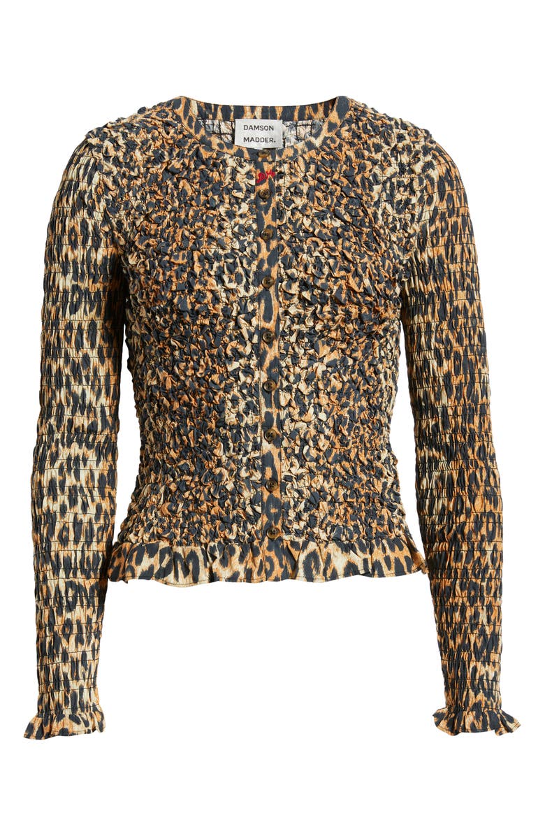 Damson Madder Elliana Smocked Cardigan, Alternate, color, Leopard