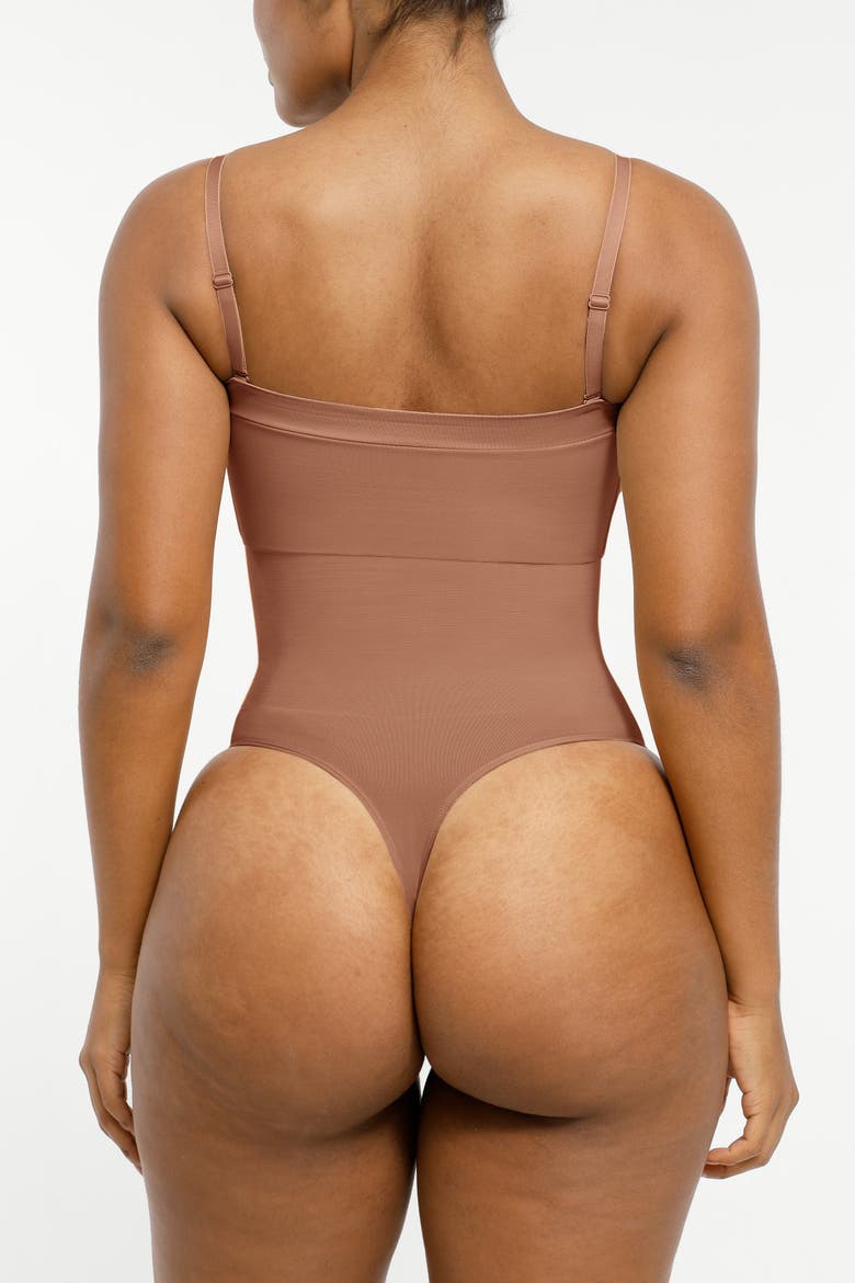 Skin Flow Strapless Sculpt Thong Bodysuit, Alternate, color, Bronze