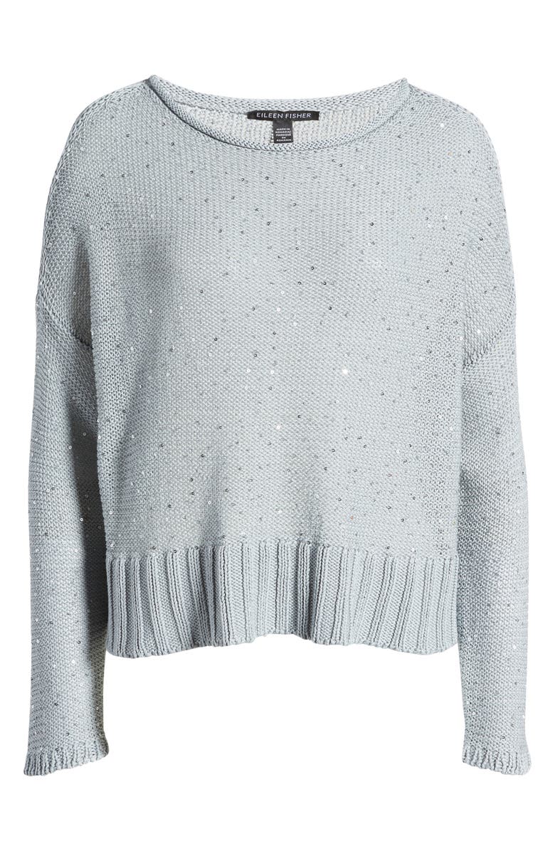 Eileen Fisher Boatneck Sequin Organic Cotton Crop Sweater, Alternate, color, 