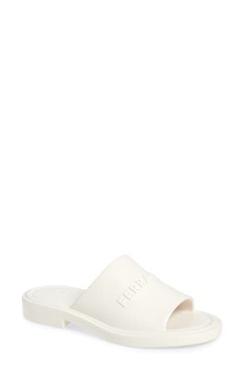 Ferragamo Giuneva Logo Slides In White
