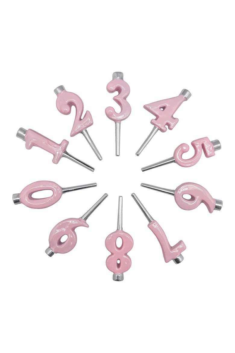 Enamel Recycled Aluminum Number Candleholder Set, Main, color, PINK