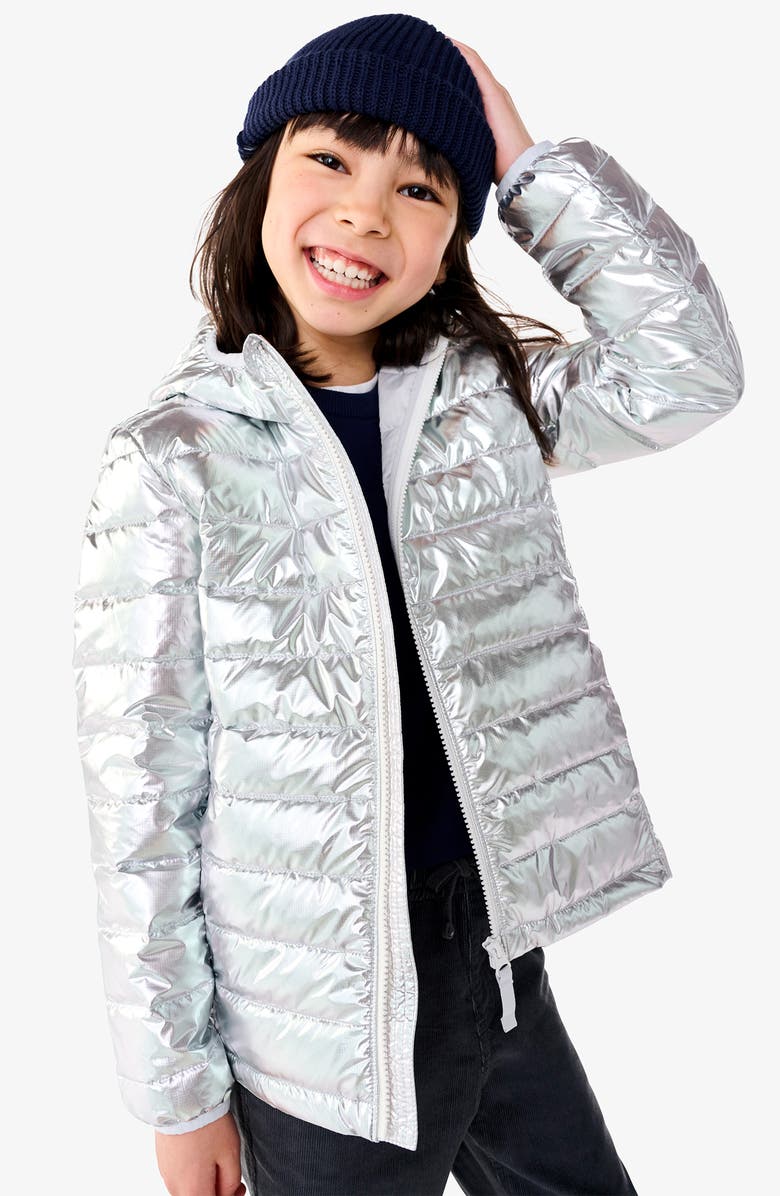 Primary Kids' Lightweight Water Repellent Metallic Puffer Jacket, Alternate, color, Silver