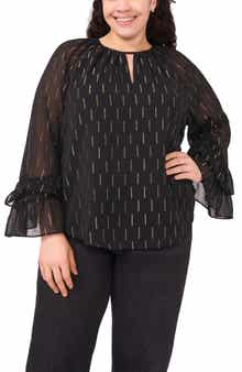 CeCe Metallic Clip Dot Tiered Sleeve Top