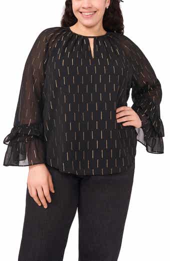 CeCe Metallic Clip Dot Tiered Sleeve Top