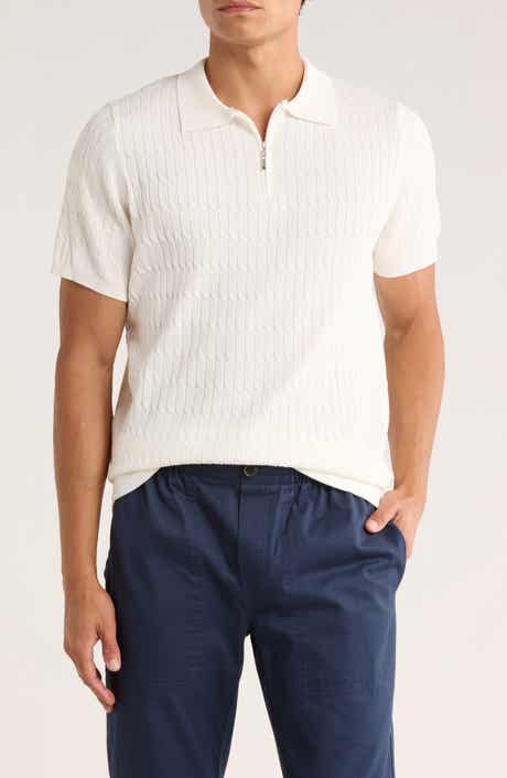 T.R. PREMIUM Cable Knit Short Sleeve Half Zip Sweater