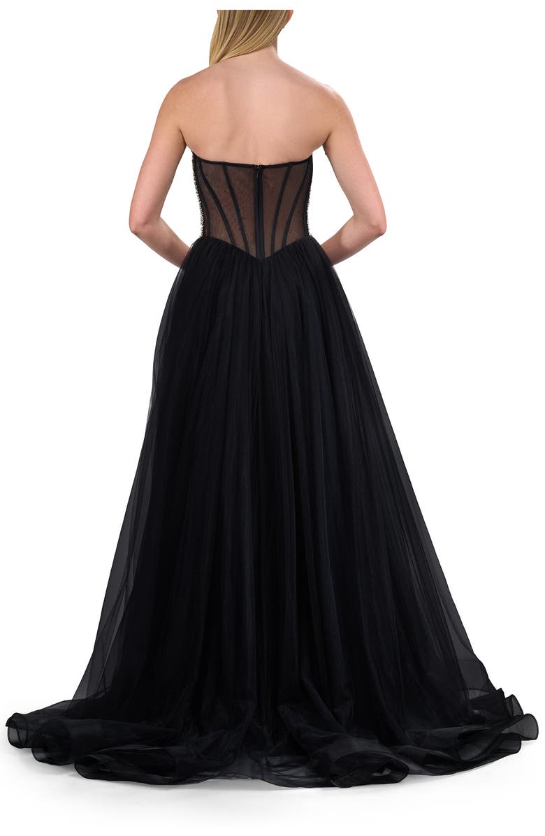 La Femme Unique Rhinestone Top with Tulle Skirt Prom Dress, Alternate, color, Black