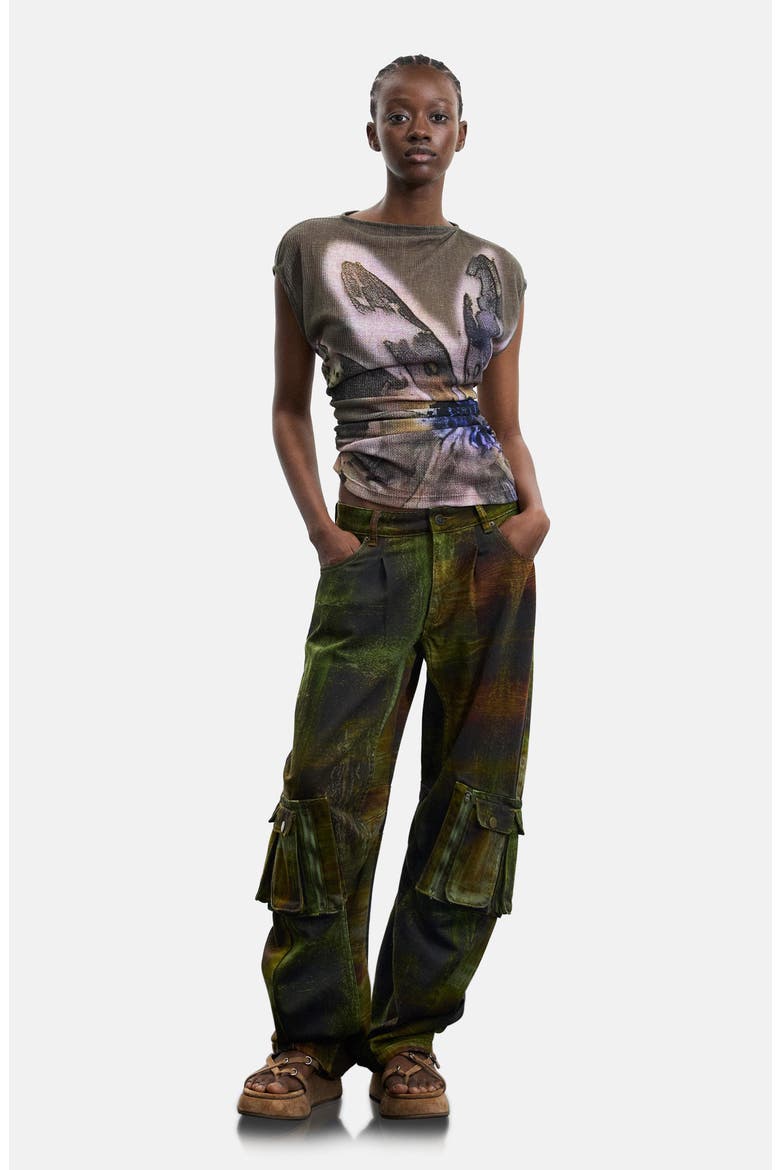 Print Cotton Cargo Pants, Alternate, color, GREEN