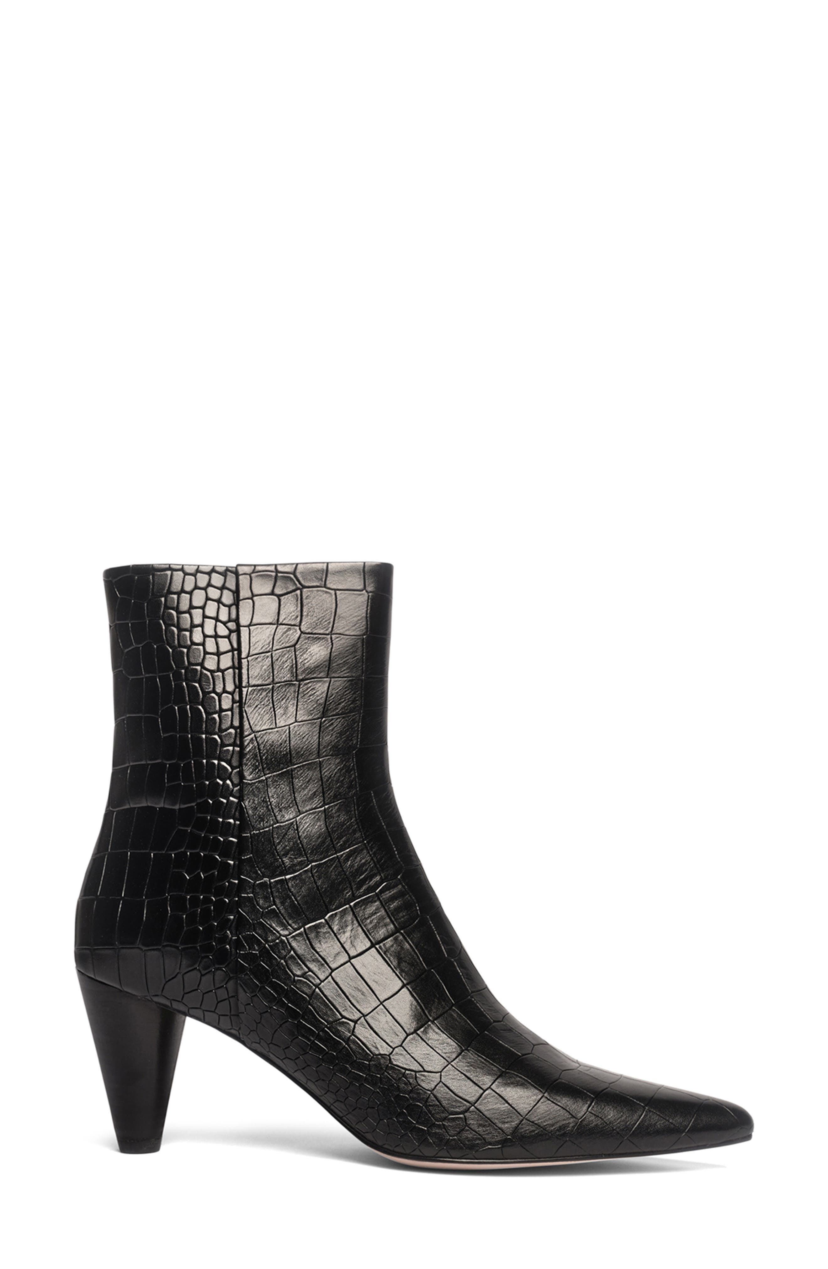 Cora Croc-Embossed Bootie, Alternate, color, BLACK
