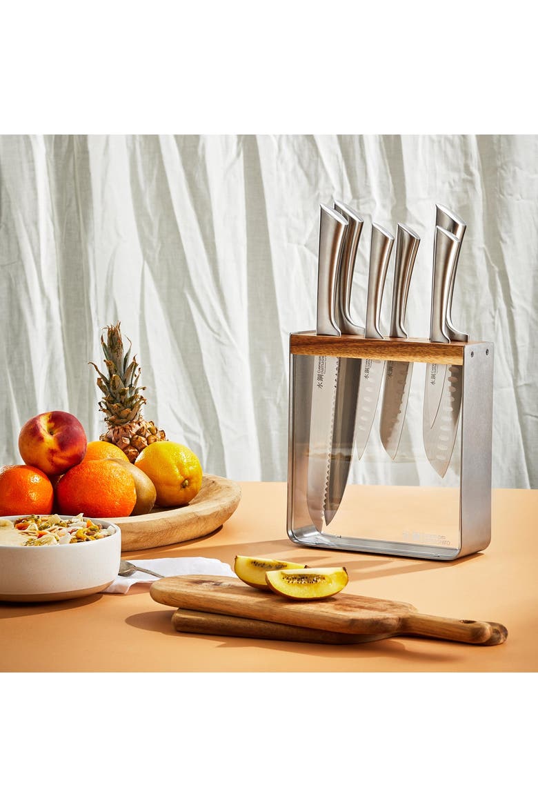 Damashiro® Kinzoku 7-Piece Knife Block, Alternate, color, Silver