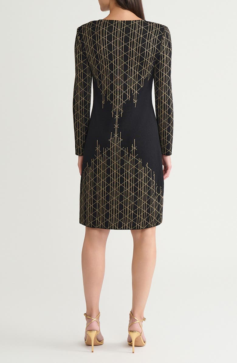 Ming Wang Art Deco Metallic Long Sleeve Sheath Dress, Alternate, color, Black/ Gold