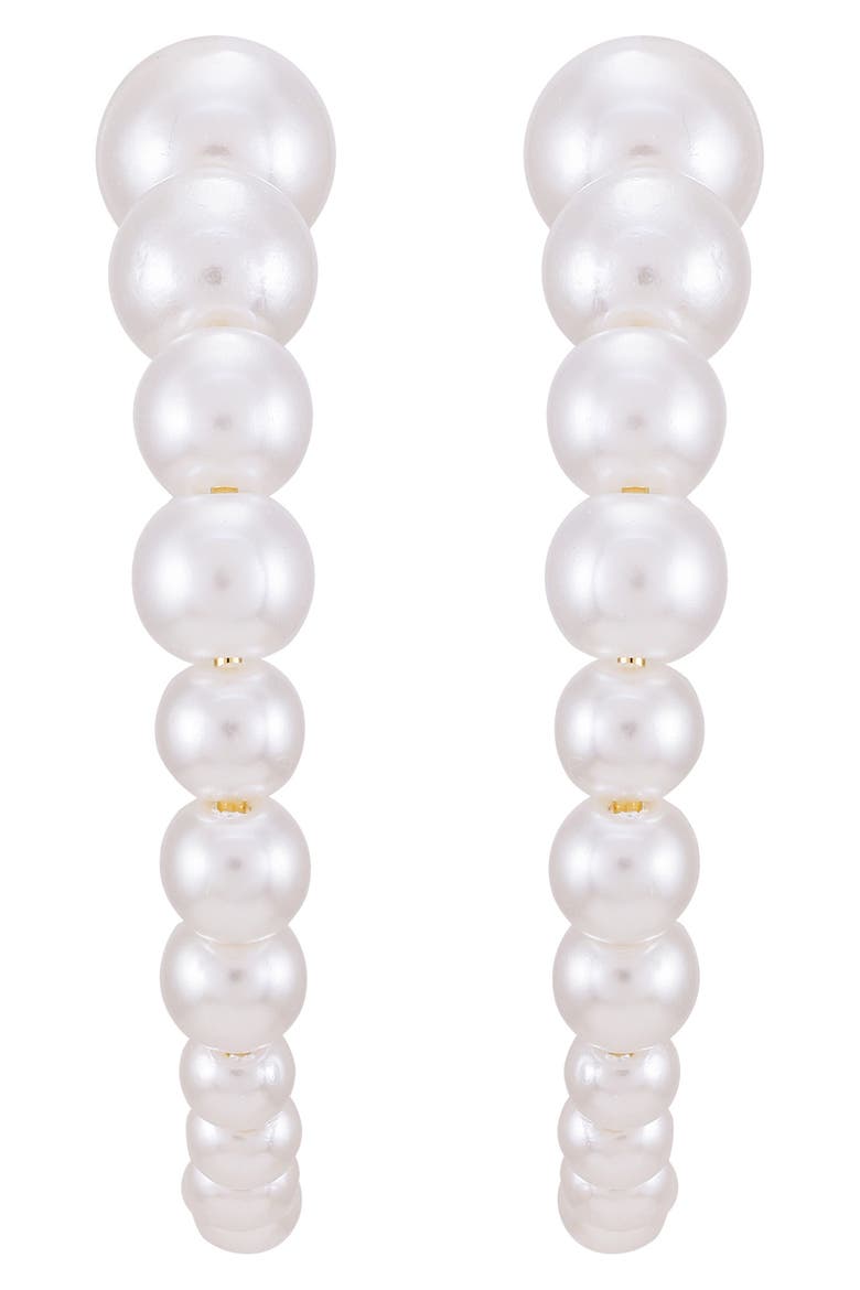 Imitation Pearl Hoop Earrings, Alternate, color, GOLDTONE