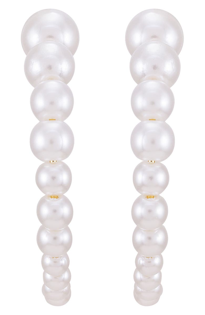 Vince Camuto Imitation Pearl Hoop Earrings, Alternate, color, Goldtone