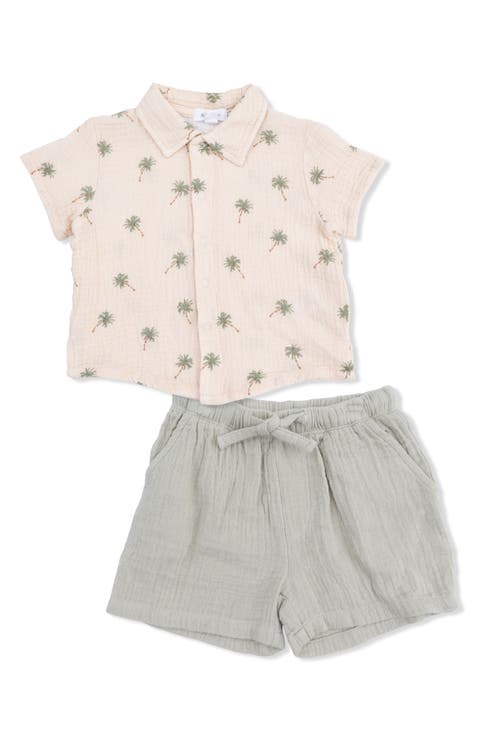 Kids' Palm Trees Organic Cotton Muslin Snap-Up Shirt & Shorts Set
