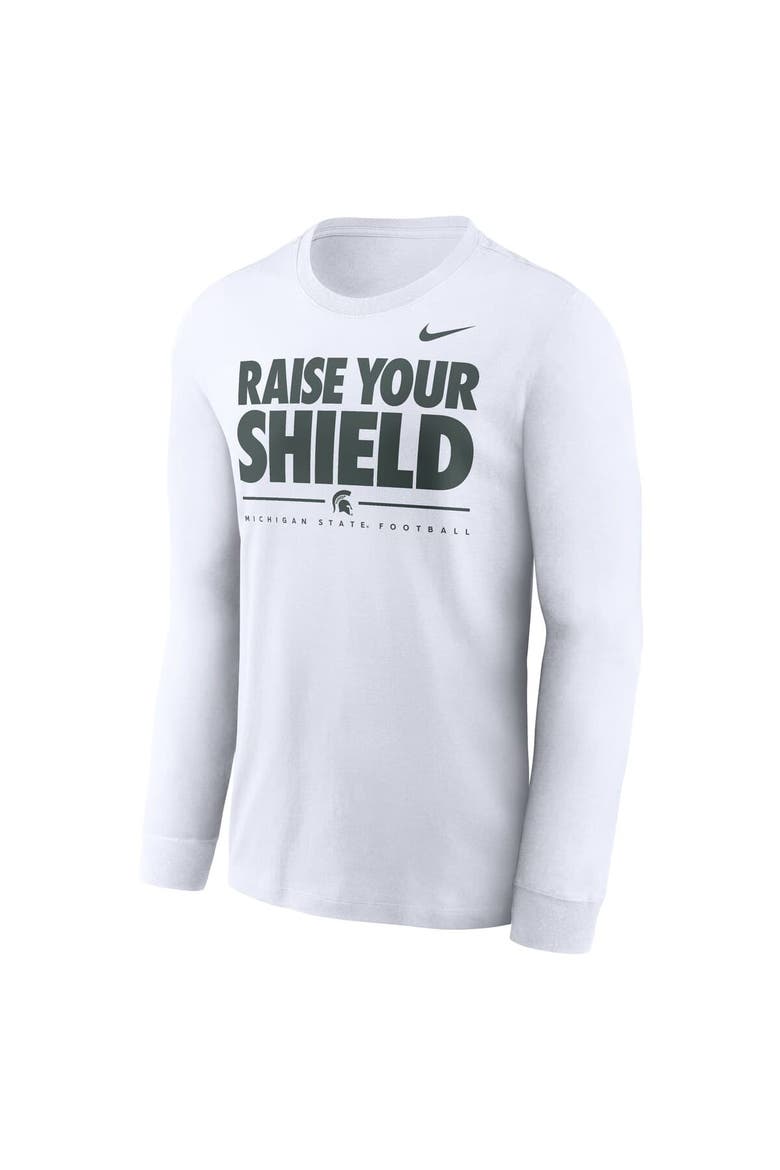 Men's Nike White Michigan State Spartans 2025 Football Fan Raise Your Shield Long Sleeve T-Shirt, Alternate, color, White